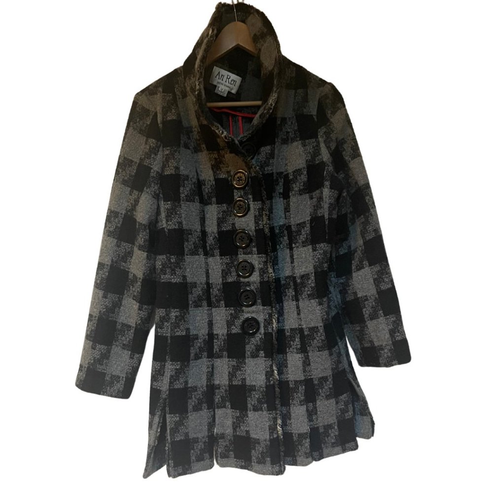 Vintage AN REN New York Black/Gray Coat Jacket Size Medium Wearable Art to Wear